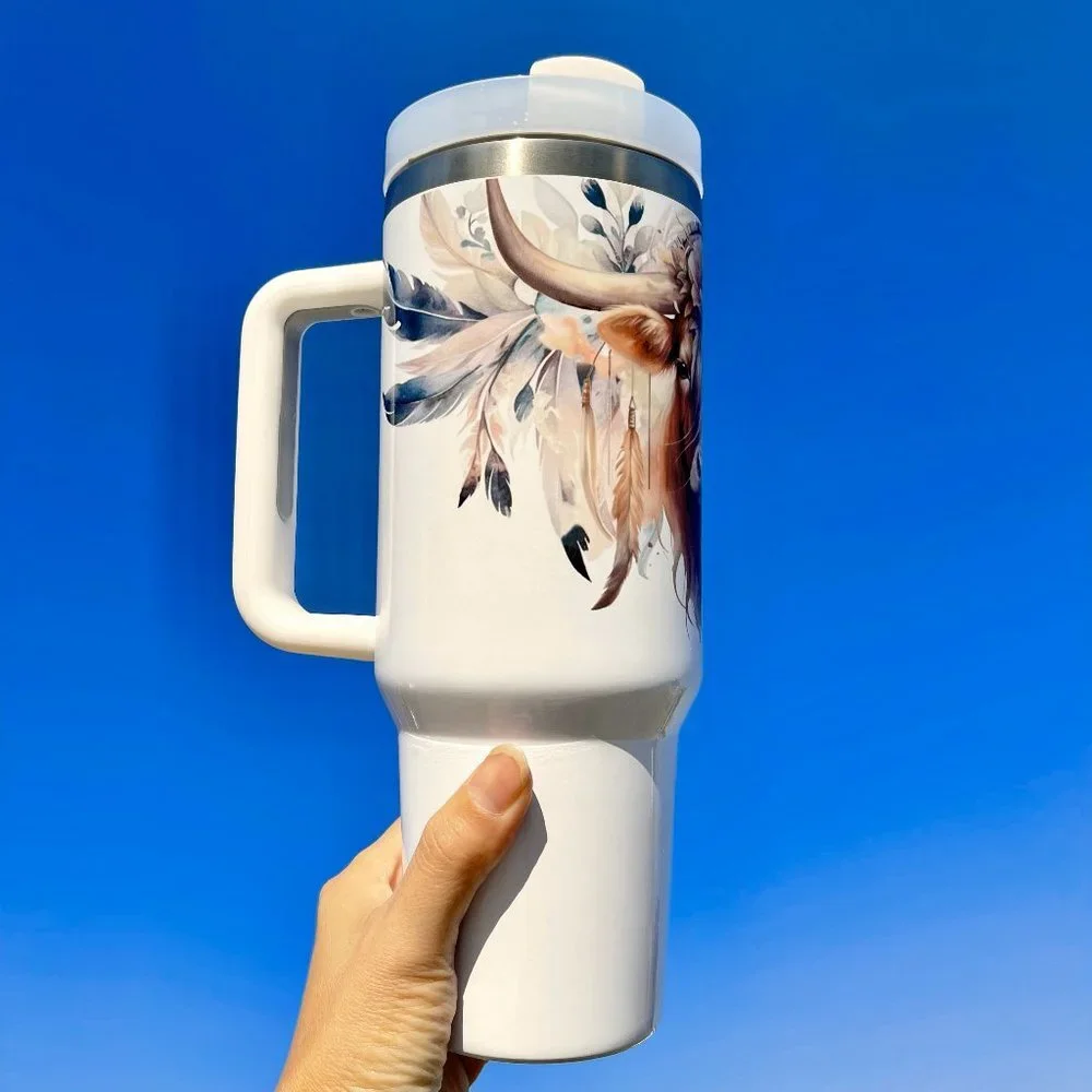 Birthday gift Floral Highland Cow 40 oz Personalized Tumbler. BRAND NEW Double